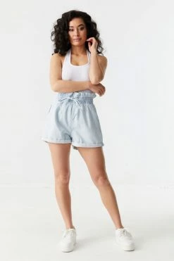 Stitches Ladies Self-Tie High-Rise Denim Paperbag Short 23 Stitches Ladies Self-Tie High-Rise Denim Paperbag Short