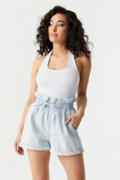 Stitches Ladies Self-Tie High-Rise Denim Paperbag Short 21 Stitches Ladies Self-Tie High-Rise Denim Paperbag Short