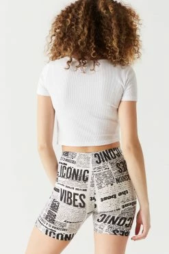 Stitches Ladies Soft High-Rise Newspaper Print Bike Short