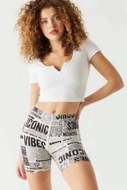 Stitches Ladies Soft High-Rise Newspaper Print Bike Short