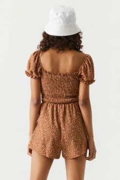 Stitches Ladies Leopard Print Crinkle Top Milkmaid Romper