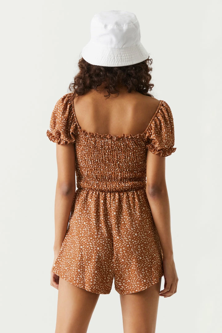 Stitches Ladies Leopard Print Crinkle Top Milkmaid Romper 2 Stitches Ladies Leopard Print Crinkle Top Milkmaid Romper