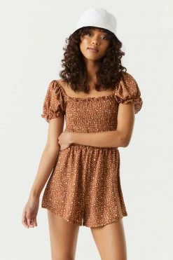 Stitches Ladies Leopard Print Crinkle Top Milkmaid Romper