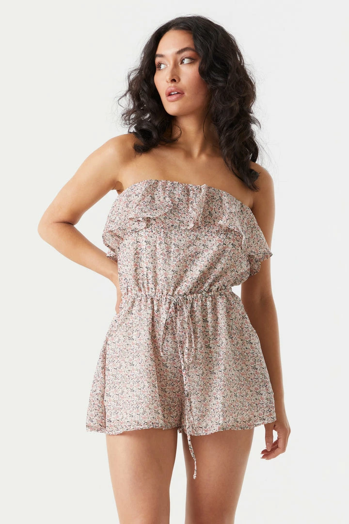 Stitches Ladies Jumpsuits + Rompers Floral Print Ruffle Tube Top Romper 1 Stitches Ladies Jumpsuits + Rompers Floral Print Ruffle Tube Top Romper