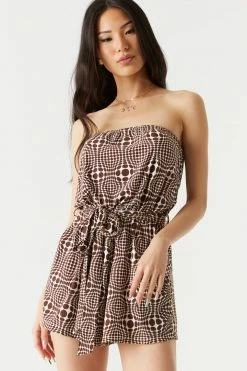 Stitches Ladies Jumpsuits + Rompers Retro Kaleidoscope Print Belted Strapless Romper