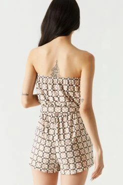 Stitches Ladies Jumpsuits + Rompers Vintage Square Print Belted Strapless Romper