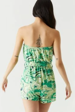 Stitches Ladies Marble Pattern Belted Strapless Romper Jumpsuits + Rompers