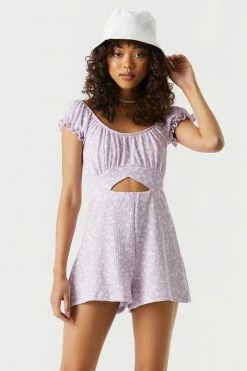 Stitches Ladies Printed Off The Shoulder Crisscross Cut-Out Ruffled Romper Jumpsuits + Rompers