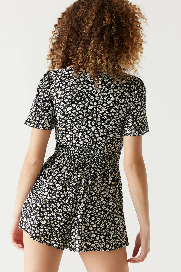 Stitches Ladies Printed V-Neck Knot Front Smocked Romper 2 Stitches Ladies Printed V-Neck Knot Front Smocked Romper