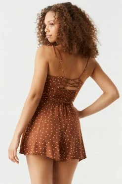 Stitches Ladies Polka Dot Print Self-Tie Strap Milkmaid Romper