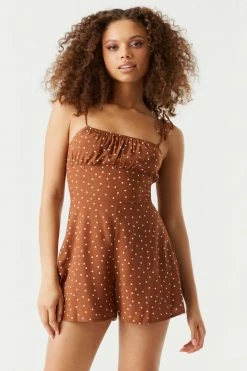 Stitches Ladies Polka Dot Print Self-Tie Strap Milkmaid Romper