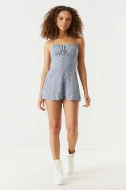 Stitches Ladies Jumpsuits + Rompers Lavender Print Self-Tie Strap Milkmaid Romper 5 Stitches Ladies Jumpsuits + Rompers Lavender Print Self-Tie Strap Milkmaid Romper