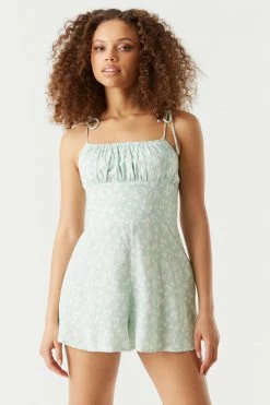 Stitches Ladies Mint Floral Print Self-Tie Strap Milkmaid Romper Jumpsuits + Rompers