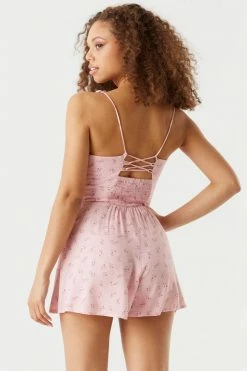 Stitches Ladies Cherry Blossom Print Self-Tie Strap Milkmaid Romper Jumpsuits + Rompers