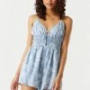 Stitches Ladies Jumpsuits + Rompers Blue Floral Paisley Print Smocked Waist Romper