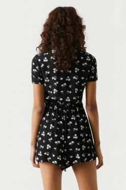 Stitches Ladies Jumpsuits + Rompers Daisy Print Self-Tie Front Knot Romper