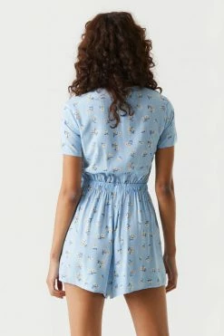 Stitches Ladies Jumpsuits + Rompers Daisy Print Self-Tie Front Knot Romper