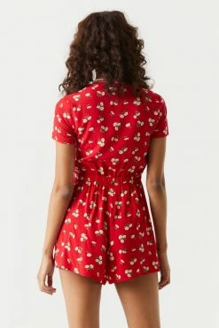 Stitches Ladies Jumpsuits + Rompers Daisy Print Self-Tie Front Knot Romper