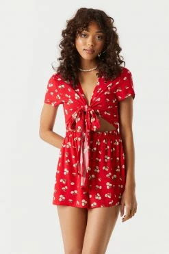 Stitches Ladies Jumpsuits + Rompers Daisy Print Self-Tie Front Knot Romper