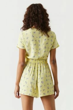 Stitches Ladies Jumpsuits + Rompers Daisy Print Self-Tie Front Knot Romper