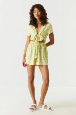 Stitches Ladies Jumpsuits + Rompers Daisy Print Self-Tie Front Knot Romper