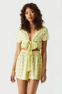 Stitches Ladies Jumpsuits + Rompers Daisy Print Self-Tie Front Knot Romper