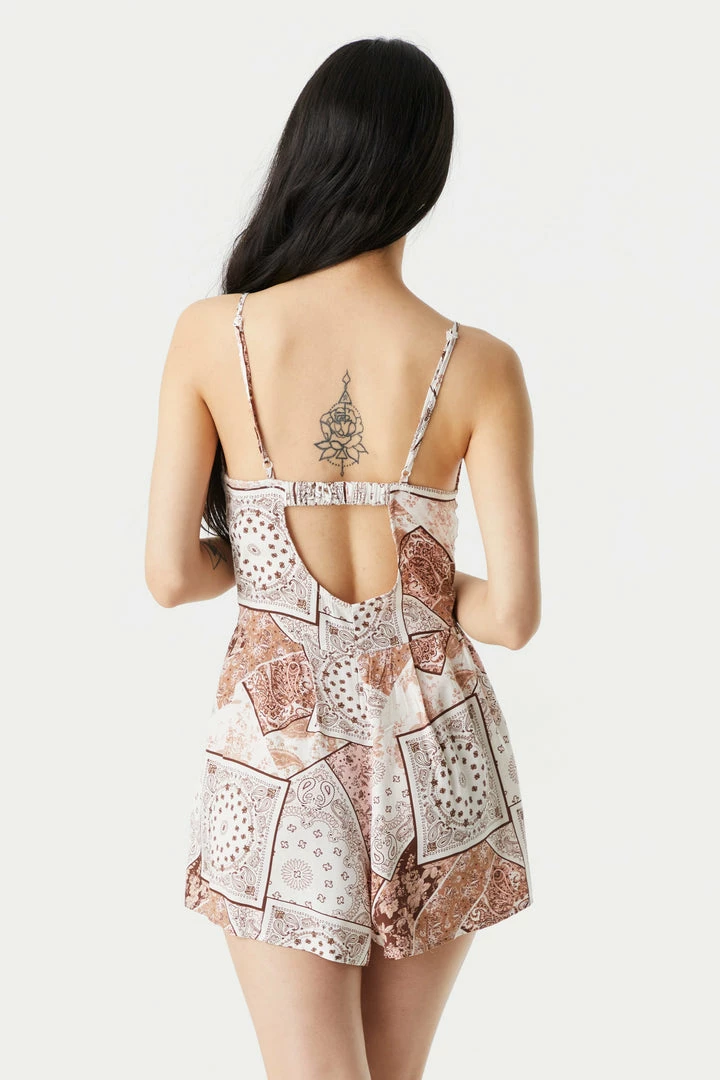 Stitches Ladies Floral Patchwork Print Button-Up Front Wide Short Romper Jumpsuits + Rompers 2 Stitches Ladies Floral Patchwork Print Button-Up Front Wide Short Romper Jumpsuits + Rompers