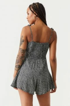 Stitches Ladies Jumpsuits + Rompers Floral Print Self-Tie Lace Trim Peasant Romper