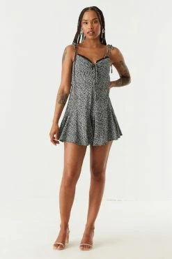 Stitches Ladies Jumpsuits + Rompers Floral Print Self-Tie Lace Trim Peasant Romper