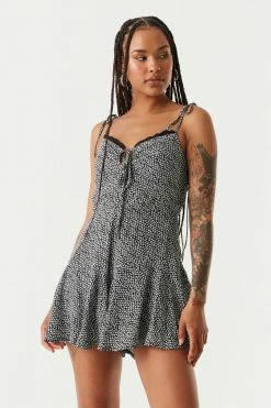 Stitches Ladies Jumpsuits + Rompers Floral Print Self-Tie Lace Trim Peasant Romper