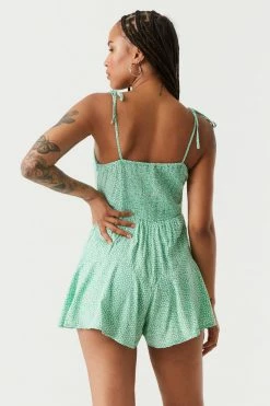 Stitches Ladies Jumpsuits + Rompers Floral Print Self-Tie Lace Trim Peasant Romper