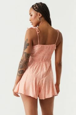 Stitches Ladies Jumpsuits + Rompers Floral Print Self-Tie Lace Trim Peasant Romper