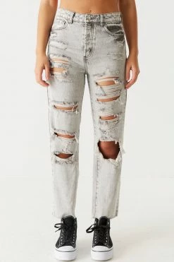 Stitches Ladies Refuge High-Rise Distressed Washed Grey Cropped Straight Leg Jean