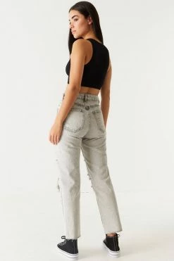 Stitches Ladies Refuge High-Rise Distressed Washed Grey Cropped Straight Leg Jean 5 Stitches Ladies Refuge High-Rise Distressed Washed Grey Cropped Straight Leg Jean