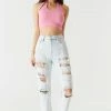 Stitches Ladies Refuge Ultra High-Rise Distressed Bleached Cropped Mom Jean
