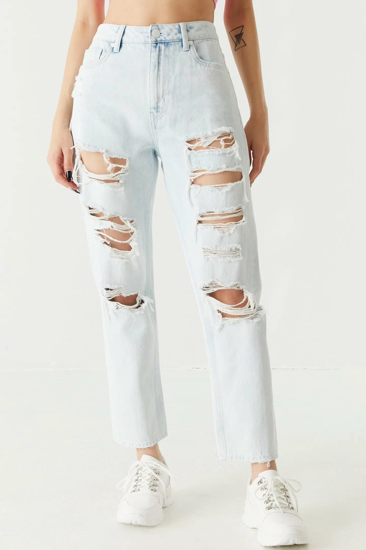 Stitches Ladies Refuge Ultra High-Rise Distressed Bleached Cropped Mom Jean 2 Stitches Ladies Refuge Ultra High-Rise Distressed Bleached Cropped Mom Jean