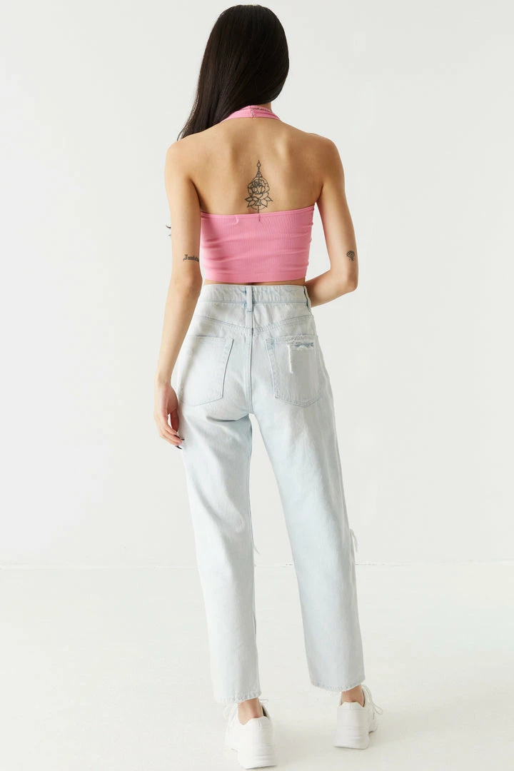 Stitches Ladies Refuge Ultra High-Rise Distressed Bleached Cropped Mom Jean 3 Stitches Ladies Refuge Ultra High-Rise Distressed Bleached Cropped Mom Jean