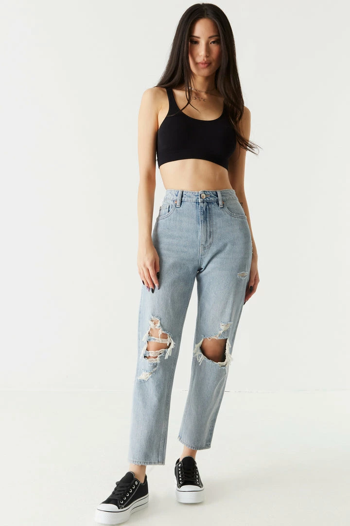 Stitches Ladies Refuge Ultra High-Rise Distressed Light Wash Cropped Mom Jean Refuge Jeans 1 Stitches Ladies Refuge Ultra High-Rise Distressed Light Wash Cropped Mom Jean Refuge Jeans