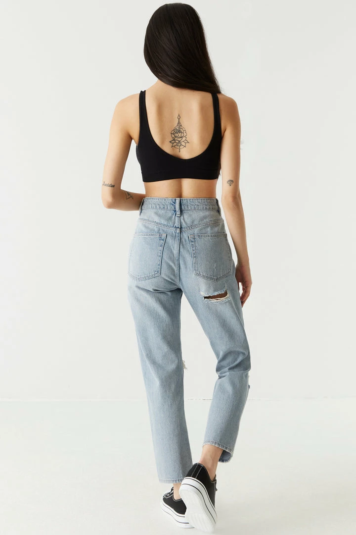 Stitches Ladies Refuge Ultra High-Rise Distressed Light Wash Cropped Mom Jean Refuge Jeans 3 Stitches Ladies Refuge Ultra High-Rise Distressed Light Wash Cropped Mom Jean Refuge Jeans