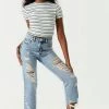 Stitches Ladies Refuge Jeans Refuge High-Rise Distressed Acid Wash Straight Leg Cropped Jean