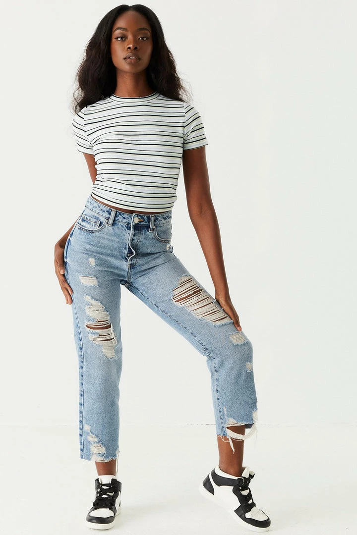 Stitches Ladies Refuge Jeans Refuge High-Rise Distressed Acid Wash Straight Leg Cropped Jean 1 Stitches Ladies Refuge Jeans Refuge High-Rise Distressed Acid Wash Straight Leg Cropped Jean