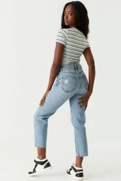 Stitches Ladies Refuge Jeans Refuge High-Rise Distressed Acid Wash Straight Leg Cropped Jean