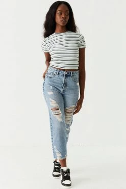 Stitches Ladies Refuge Jeans Refuge High-Rise Distressed Acid Wash Straight Leg Cropped Jean 5 Stitches Ladies Refuge Jeans Refuge High-Rise Distressed Acid Wash Straight Leg Cropped Jean