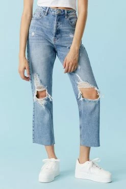 Stitches Ladies Refuge High-Rise Distressed Medium Wash Cropped Straight Jean