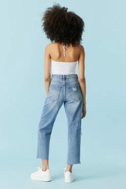 Stitches Ladies Refuge High-Rise Distressed Medium Wash Cropped Straight Jean