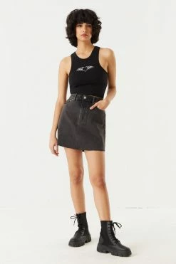 Stitches Ladies Refuge Raw Hem Black Denim Skirt Refuge Jeans