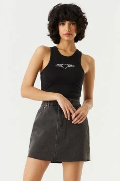 Stitches Ladies Refuge Raw Hem Black Denim Skirt Refuge Jeans