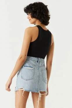 Stitches Ladies Refuge Jeans Refuge Raw Hem Distressed Light Wash Denim Skirt