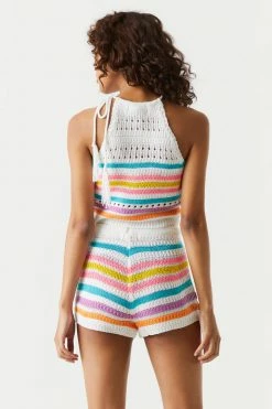 Stitches Ladies High-Rise Striped Crochet Short Bottoms