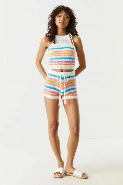 Stitches Ladies High-Rise Striped Crochet Short Bottoms